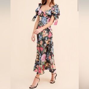 Selkie Floral Poet Slip Dress - Black, Pink, Blue, Green, Silk